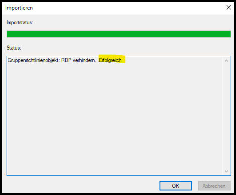 Import: Erfolgsmeldung