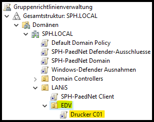 Ergebnis der Gruppenrichtlinienerstellung