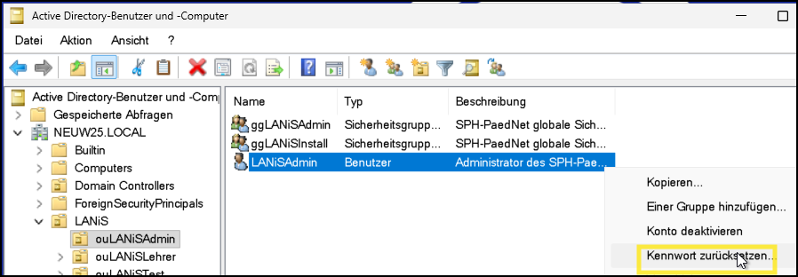 Kennwort Lanisadmin zurücksetzen