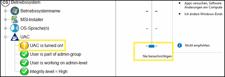 UAC - Service Tool - gelbe Ampel