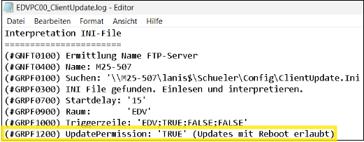 Updateberechtigung im Clientupdate.log