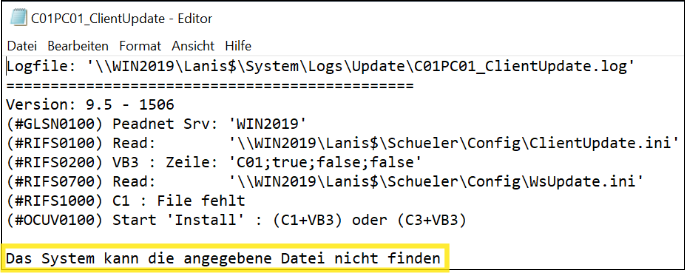 Logfile mit Fehler Clientupdate