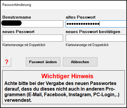 Fenster Passwortänderung