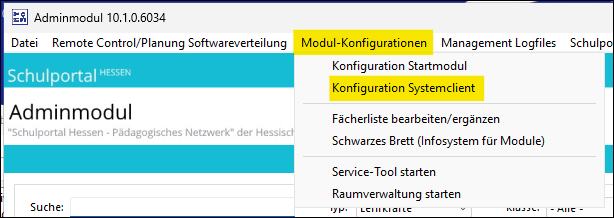 Aufruf der Systemmclienteinstellungen