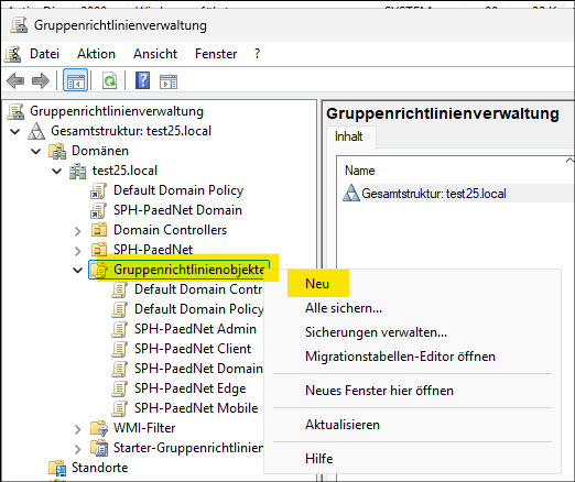 Neues Gruppenrichtlinienobjekt anlegen