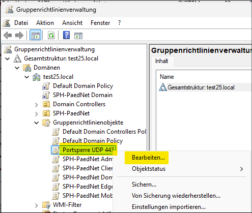 Neues Gruppenrichtlinienobjekt bearbeiten
