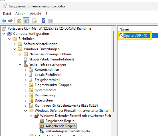 Eingetragene Portsperre in der Gruppenrichtlinie