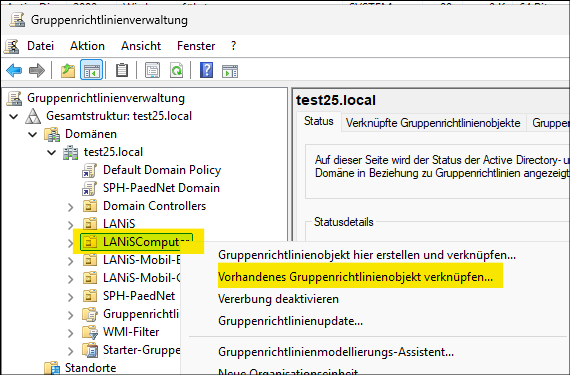 Gruppenrichtlinienobjekt verknüpfen