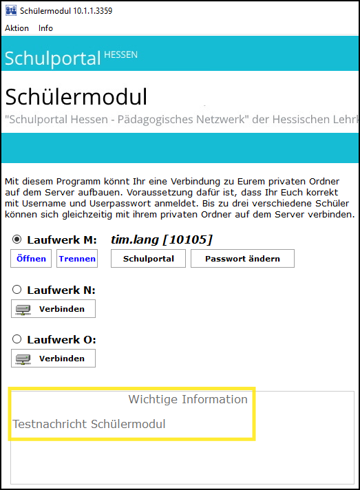 Schülermodul mit Benachrichtigung