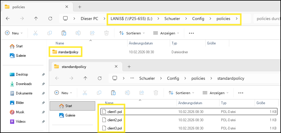 Policy-Dateien im Ordner auf dem Server