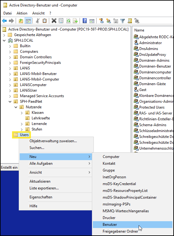 Anlage Neuer Benutzer im AD