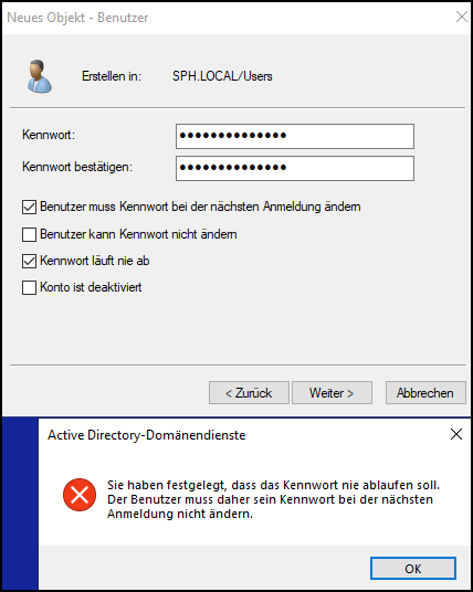 Passwort für neues Konto