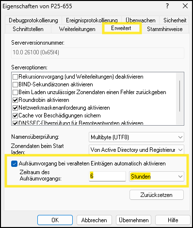 Erweiterte Eigenschaften des DNS-Servers