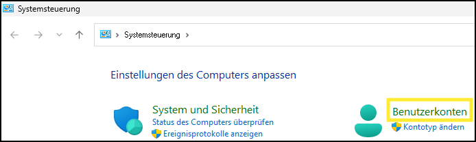 Systemsteuerung Benutzerkonten