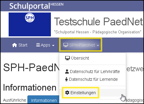 Schulportal SPH-PaedNet Einstellungen