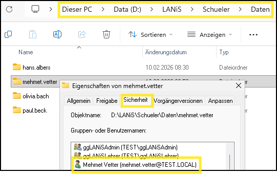 Sicherheitseigenschaften des Users
