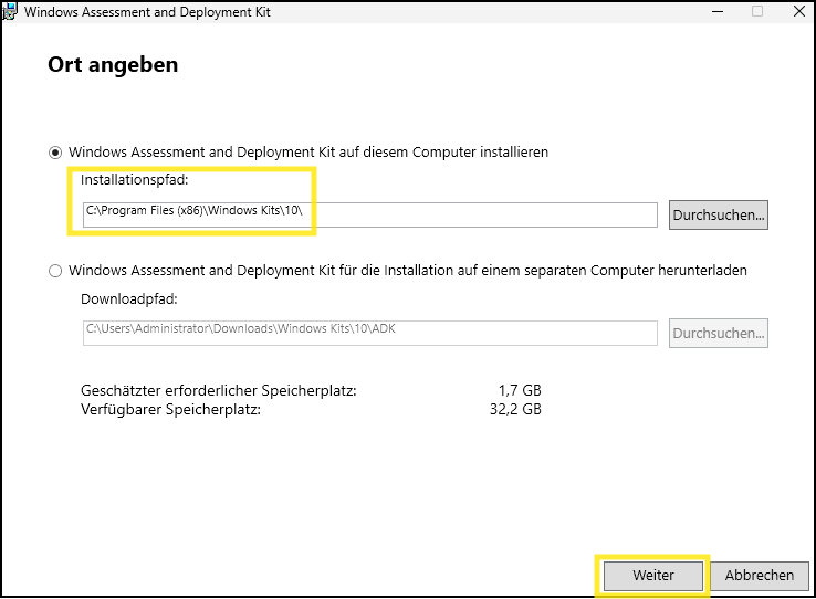 Installationspfad auswählen