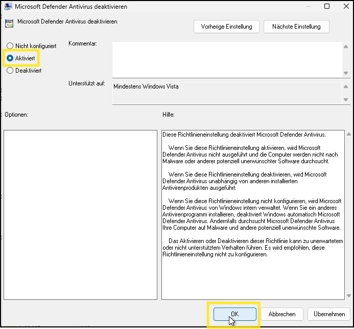 Microsoft Defender deaktivieren