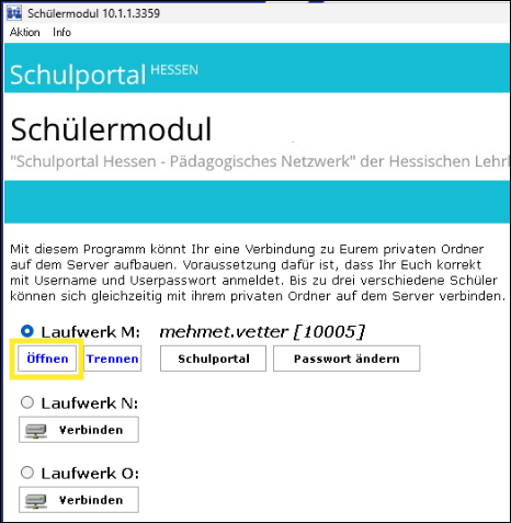 Schülermodul Verzeichnis öffnen