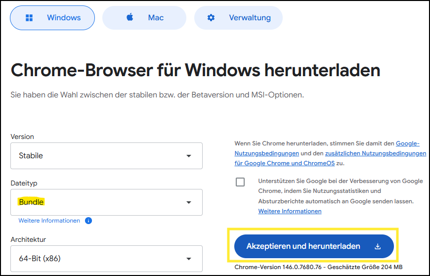 Google Chrome Bundle heruterladen