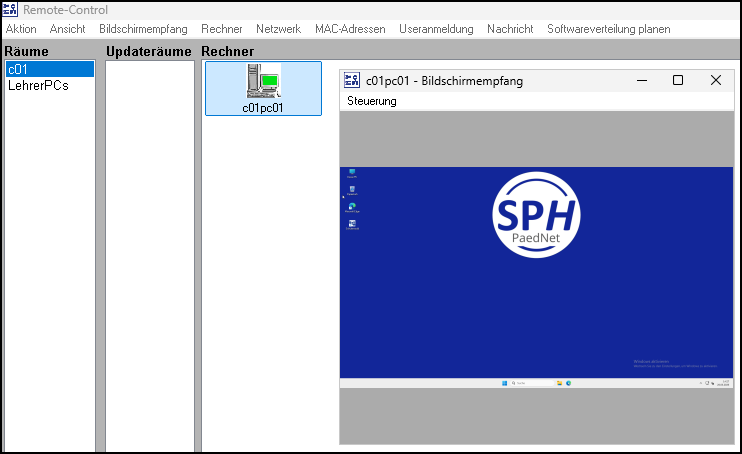 Bildschirmanzeige des fernsteuerbaren PCs