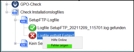 Logfile enthält Fehler im Service Tool