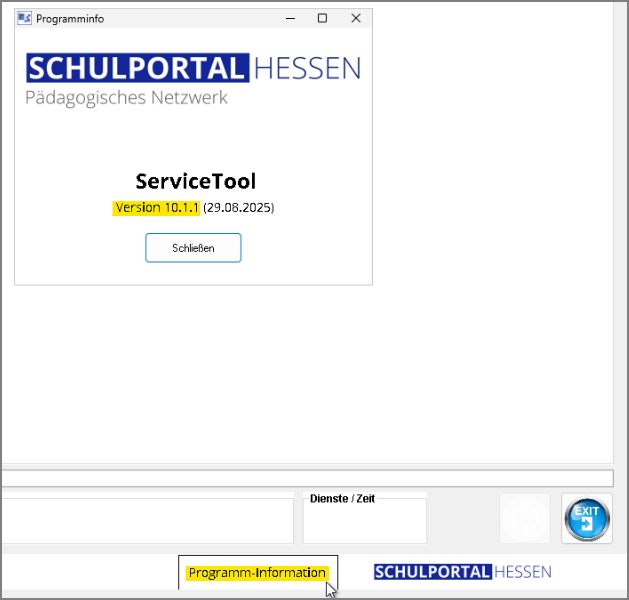 Programm-Information im "ServiceTool"