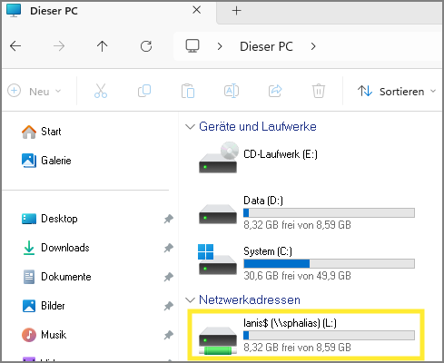 Windows Explorer / Laufwerk L ist gemappt