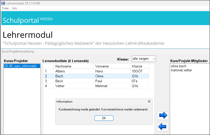 Kurs/Projektverwaltung mit Ergebnis