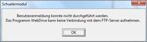 Fehlermeldung Anmeldung Schuelermodul