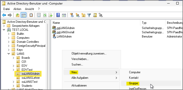 Neue Gruppe in ouLANiSAdmin