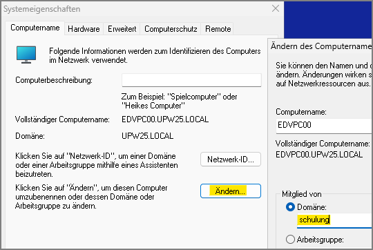Computer Eigenschaften Domäne ändern