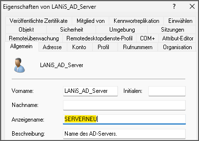 Eigenschaften von LANiS_AD_Server