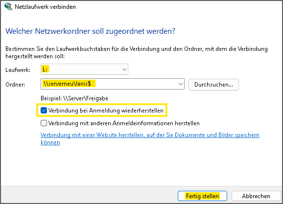 Netzlaufwerk verbinden