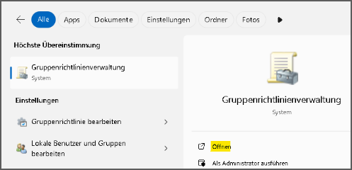 Gruppenrichtlinienverwaltung öffnen