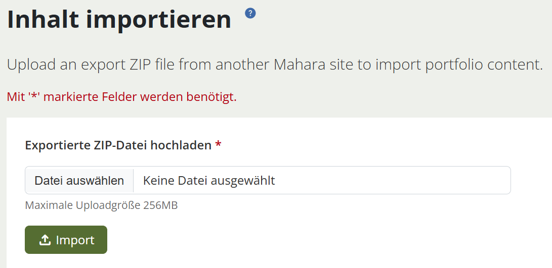 Screenshot zeigt ein Auswahlfeld für den Upload der Importdatei.
