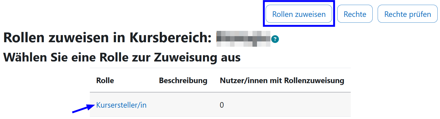 Möglichkeit der Zuweisung der Rolle Kursersteller in Kursbereichen