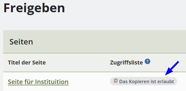 Bereich in dem alle institutionsweit getätigten Freigaben ersichtlich sind.