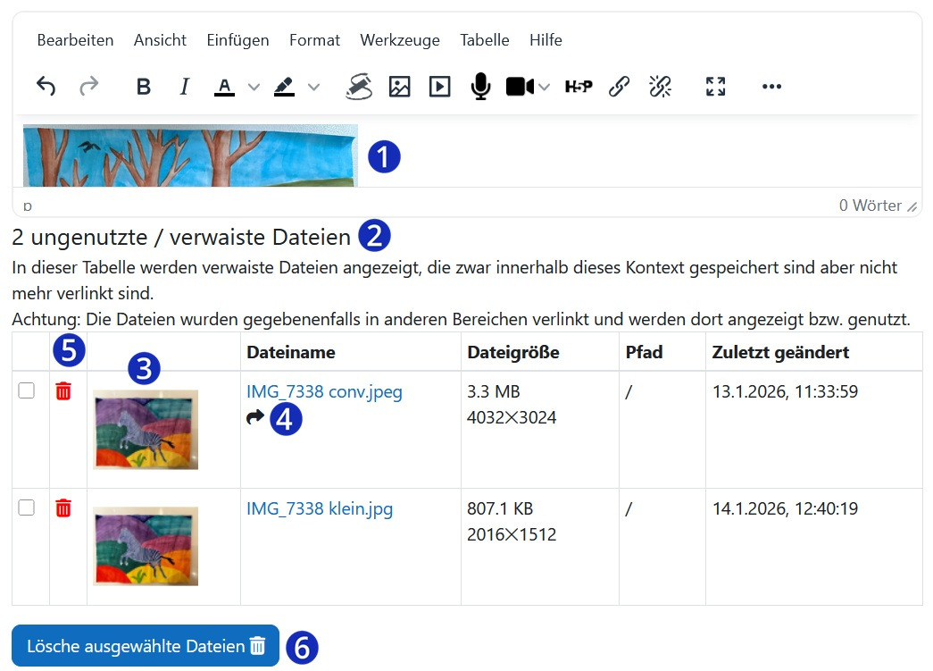 Übersicht über verwaiste Dateien