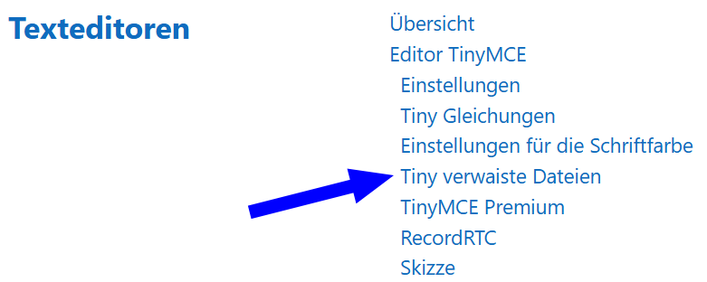 Einstellung zu Tiny verwaiste Dateien