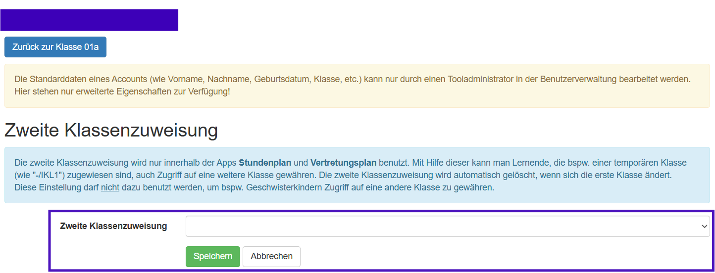 Zweite Klasse auswählen