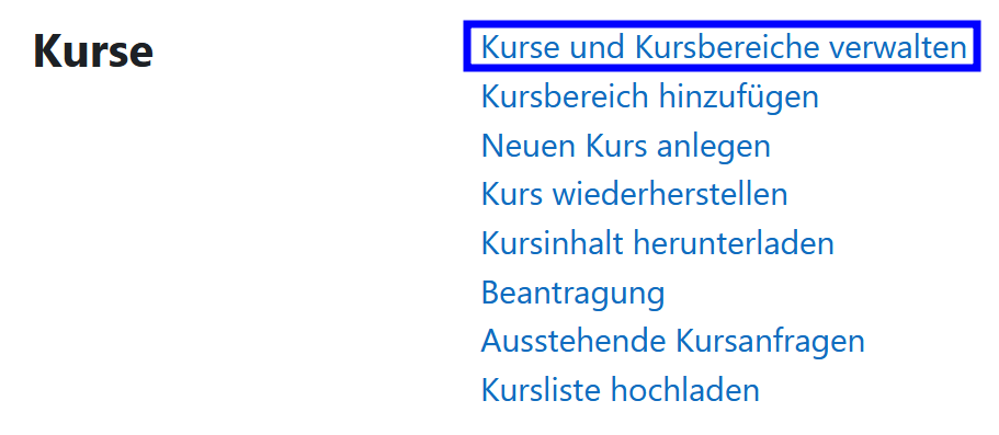 Auswahl Kurse und Kursbereiche verwalten