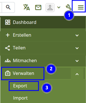 Auswahlmenü unter den drei horizontalen Strichen