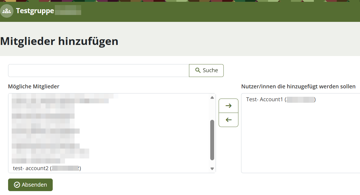 Übersicht über mögliche Mitglieder, die in die Gruppe aufgenommen werden können.