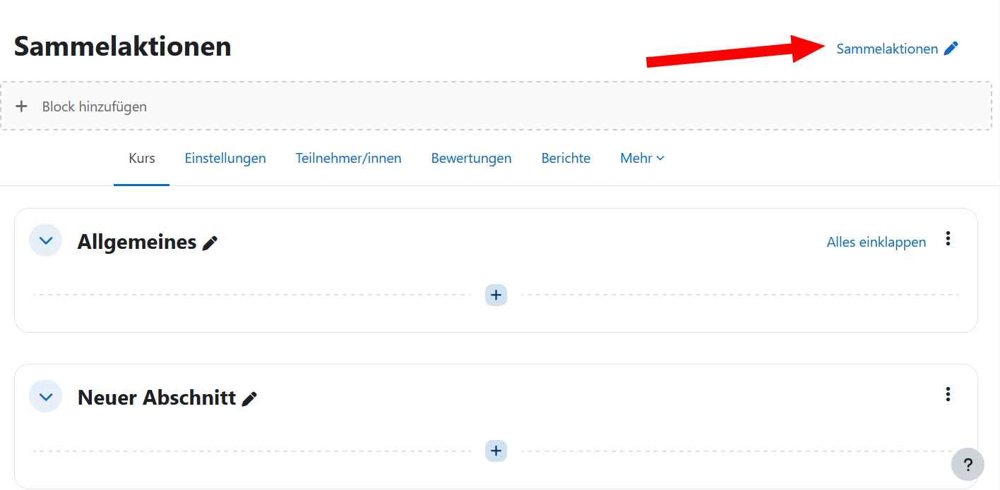 Anzeige Sammelaktionen wählen