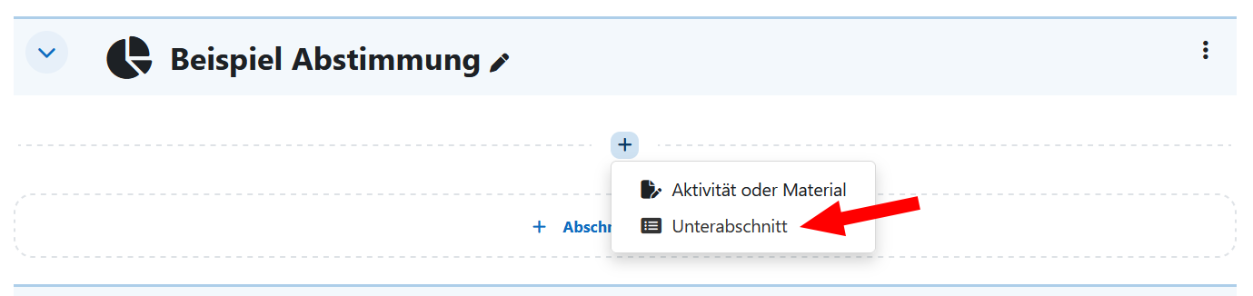 Ansicht Auswahl des Unterabschnitts