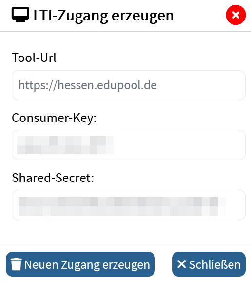 Daten um LTI Zugang zu erzeugen