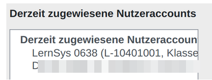 Übersicht der derzeit zugewiesenen Nutzeraccounts